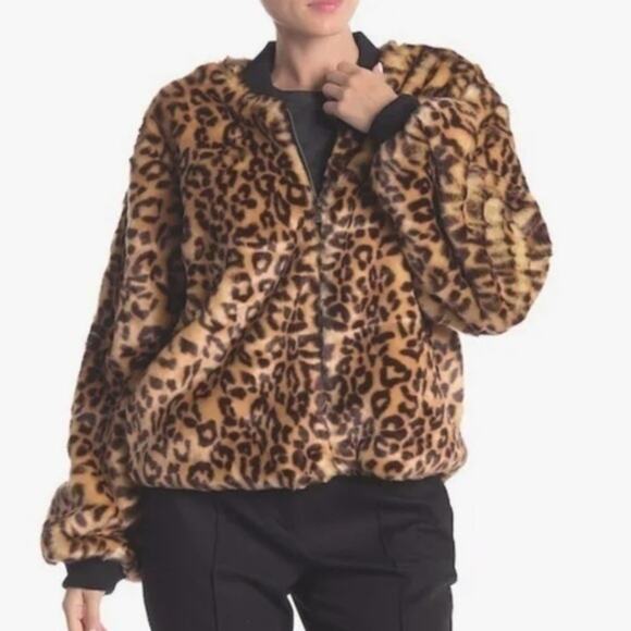 Splendid Faux Fur Jacket Leopard Print full zip cozy mob wives Women’s Size XS - Picture 2 of 15